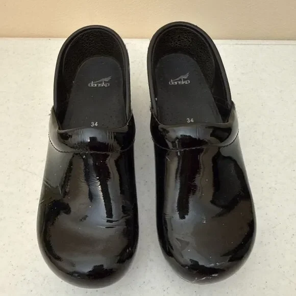 Dansko 34 Shiny Black Leather Work Clogs Nurse Work Shoe - Picture 2 of 16